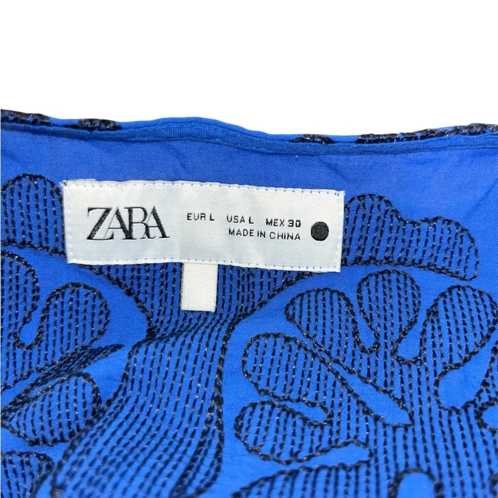 ZARA Blue Embroidered Boho Mini Dress - Size Large‎